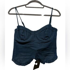 Bershka Navy Ruffle Hem Crop Top